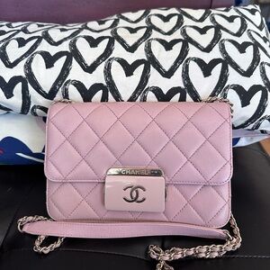 Chanel pink mini beauty lock bag in sheepskin leather